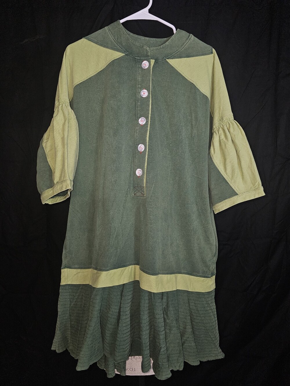 Umgee Two-Tone Olive Green Midi Dress with Button Placket